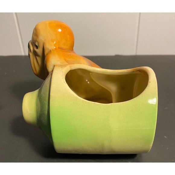 Doggone cute SHAWNEE POTTERY HOUND DOG WITH JUG PLANTER #610 Basset Hound MARKED - Picture 2 of 5